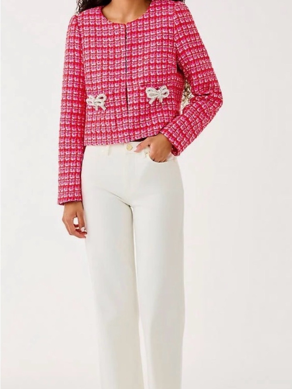 Lilly Pulitzer Pink & cranberry Red Tweed Boucle jacket, NWT, sz 4 & 8 - Picture 5 of 8